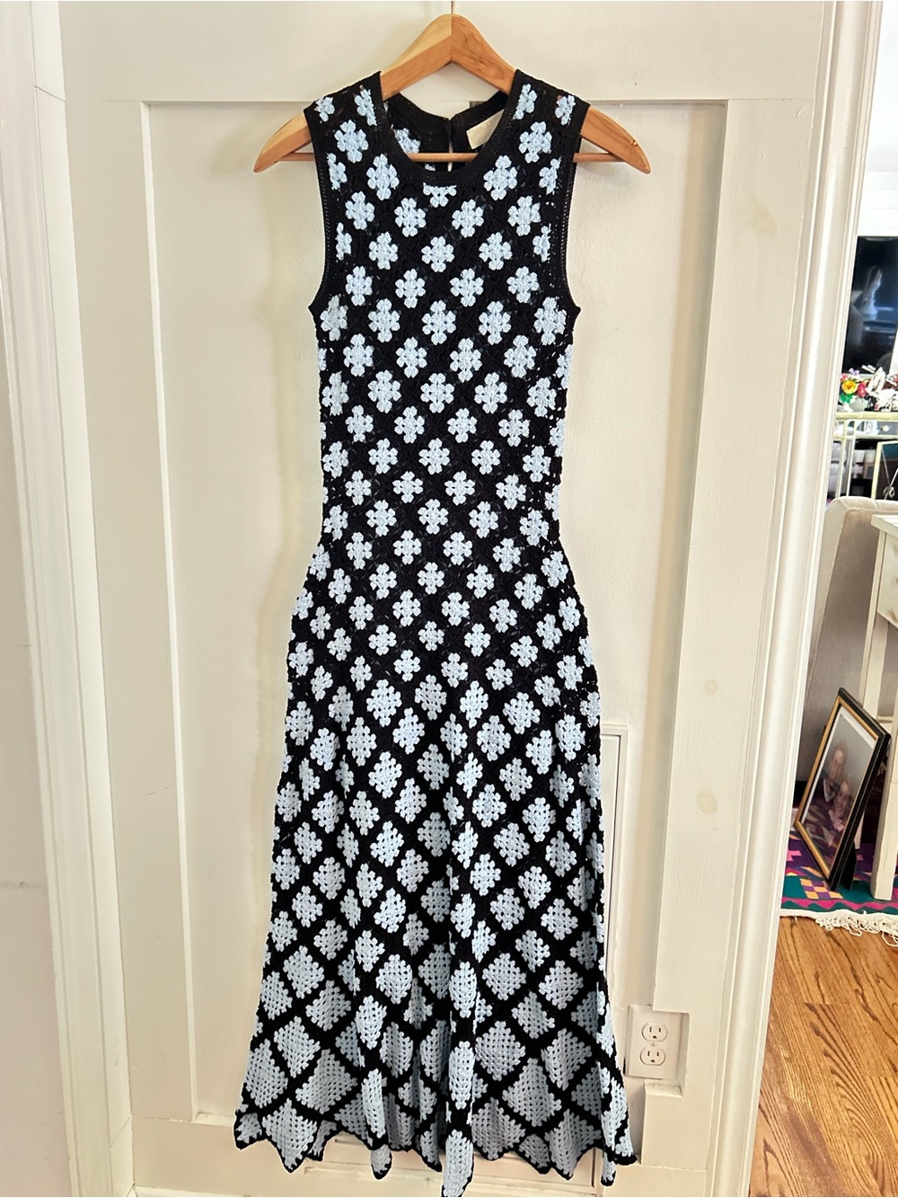 Ulla Johnson lanna Crochet Maxi Dress Small Blue Handmade Pima Cotton NWOT
